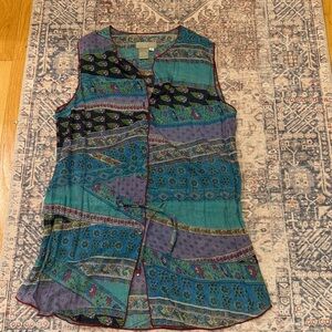 The Territory Ahead Sleeveless Button Down Peplum Tunic Cover Up Tropical M